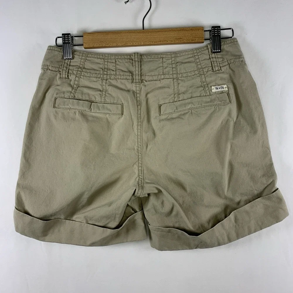 Converse Womens Y2K Pleated Cuffed Shorts Size‎ 2 Khaki Skate Surf Grunge 2010s